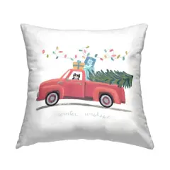 Stupell Industries Winter Wishes Red Christmas Cat Gift Truck Throw Pillow