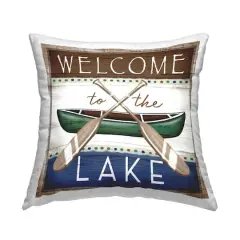Stupell Industries Welcome to Lake Rustic Canoe Crossed Paddles Throw Pillow, 18" x 18"