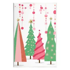 Stupell Industries Pink & Green Christmas Trees Wall Plaque Art
