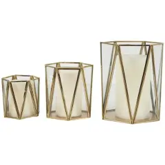 CosmoLiving by Cosmopolitan Gold Geometric Hexagon Candle Lantern Set
