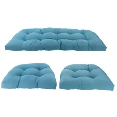 3 Piece Wicker Furniture Cushion Set Blue