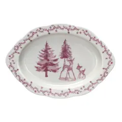 Hello Honey&reg; 12" Pink & Cream Deer & Trees Stoneware Platter