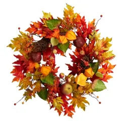 24" Maple Leaf & Berries Fall Artificial Wreath