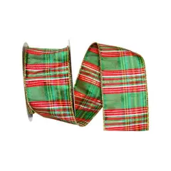 JAM Paper 2.5" x 10yd. Primary Metallic Wired Plaid Dupioni Ribbon