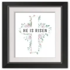 Watercolor Floral Cross Risen 11" x 14" Black Framed Print Under Plexiglass