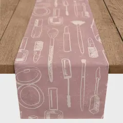 72" Makeup Icons Cotton Twill Table Runner White/Pink