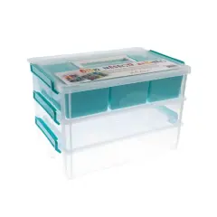 John Bead 10" Joy Filled Clear & Turquoise Stackable Storage With Handle