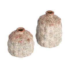 Hello Honey&reg; Cream Terra Cotta Vase with Raised Rectangle Pattern Set