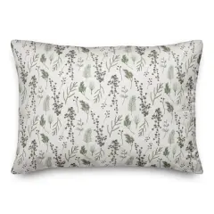 Pine Greenery on White Rectangle Throw Pillow