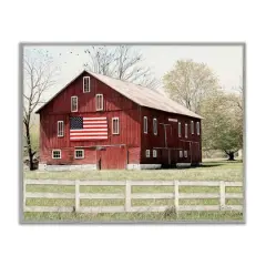Stupell Industries Patriotic Barn Flag Framed Giclee Art Gray