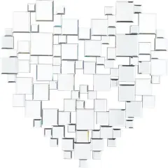 Silver Glass Shaped Mirrored Heart Wall Mirror 32" x 1" x 32"
