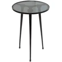 22" Aluminum Tripod Legs Accent Table with Shaded Glass Top Black