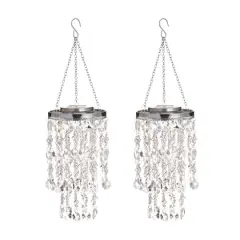 Glitzhome&reg; 18.75" Solar Lit Beaded Wind Chimes, 2ct. Transparent