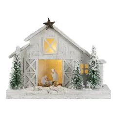19.5" White LED Flocked Nativity Stable Display