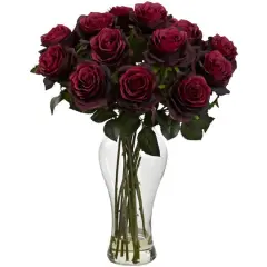 18" Blooming Burgundy Roses in Decorative Vase