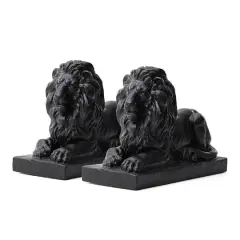 Glitzhome&reg; 22" Lying Lion Garden Statue Set Black
