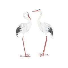 Tall White Textured Metal Crane Garden Sculpture Set