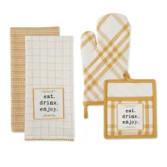 DII&reg; Eat, Drink & Enjoy Kitchen Towels, Potholder & Mitt Set Honey Gold