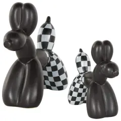 Black Checkered Ceramic Balloon Dog Sculpture Set