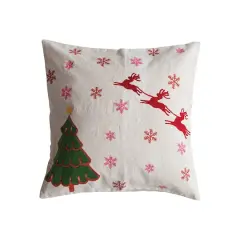 Hello Honey&reg; 18" Embroidered Tree & Snowflakes with Reindeer Linen Throw Pillow