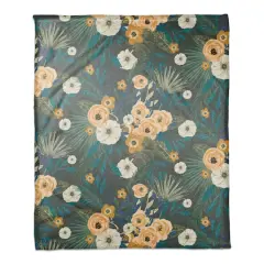 Tropical Floral Coral Fleece Blanket Green