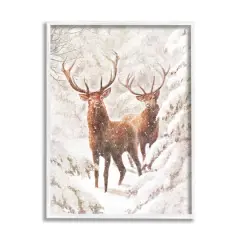 Stupell Industries Elks Snowy Forest Wildlife Black Framed Giclee Art White