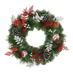 24" Ornament & Pinecone Decorated Wreath