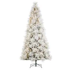Glitzhome&reg; 9ft Pre-Lit Flocked Full Pine Artificial Christmas Tree, Warm White LED Lights