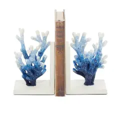 7" Coral Metal Bookend Set Blue