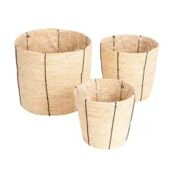 Household Essentials Natural Round Handwoven Corn Rope Basket Set with Thin Stripes & Plastic Liners