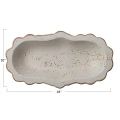 Hello Honey&reg; 18" Ivory & Brown Speckled Stoneware Platter with Scalloped Edge