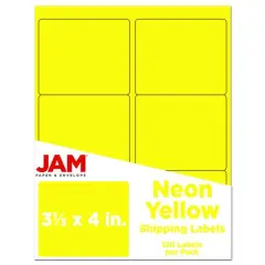JAM Paper Adhesive Shipping Labels, 3.33" x 4" Neon Yellow