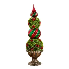 3ft. Pre-Lit Artificial Christmas Ornament Boxwood Topiary Tree with 70 Warm White LED Lights