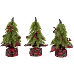 3 Pack 9" Unlit Mini Downswept Pine Artificial Christmas Tree