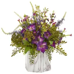 14" Morning Glory Arrangement in Marble Finished Vase