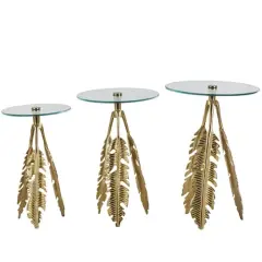 Gold Aluminum Metal Leaf Accent Table Set