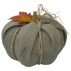 7" Green Burlap Autumn Harvest Tabletop Pumpkin
