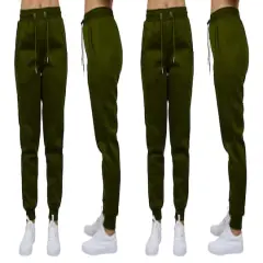 Galaxy by Harvic Women's Relaxed Fit Fleece-Lined Jogger Sweatpants 2 Pack Olive/Olive