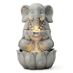 Glitzhome&reg; 21.75" Zen-Style LED 2-Tier Elephant Outdoor Fountain