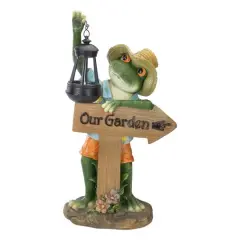 18" Country Frog with Lantern Outdoor Garden Statue