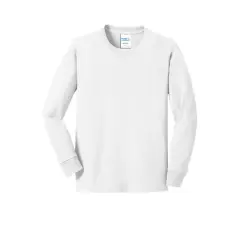 Port & Company&reg; Youth Long Sleeve Core Cotton T-Shirt White