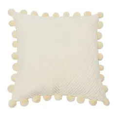 20'' Square Quilted Cotton Pillow Cover with Pom Pom Trim
