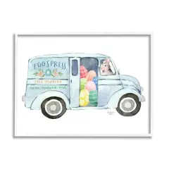 Stupell Industries Patterned Easter Eggs Truck Holiday Bunny Painting Framed Giclee Art White