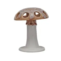 Hello Honey&reg; 5" Brown & White Mushroom Motif Stoneware Toothbrush Holder
