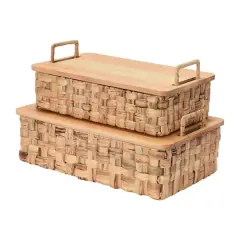 Household Essentials Stackable Hyacinth Basket Set with Oak Lids