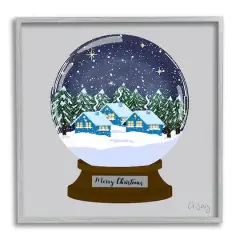 Stupell Industries Merry Christmas Winter Snow Globe Framed Giclee Art Gold