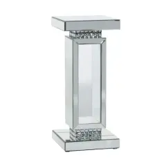 Silver MDF Wood Glam Pedestal Table, 12" x 12" x 28"