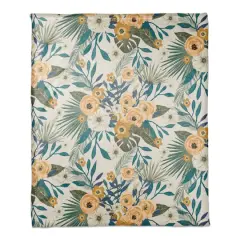 Tropical Floral Coral Fleece Blanket White