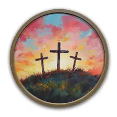20" Cross Trio Wall Art in Round Frame Brown