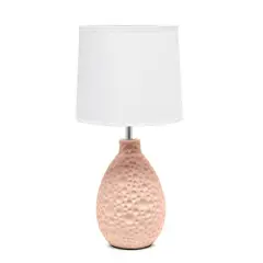 Simple Designs Textured Stucco Ceramic Oval Table Lamp Pink